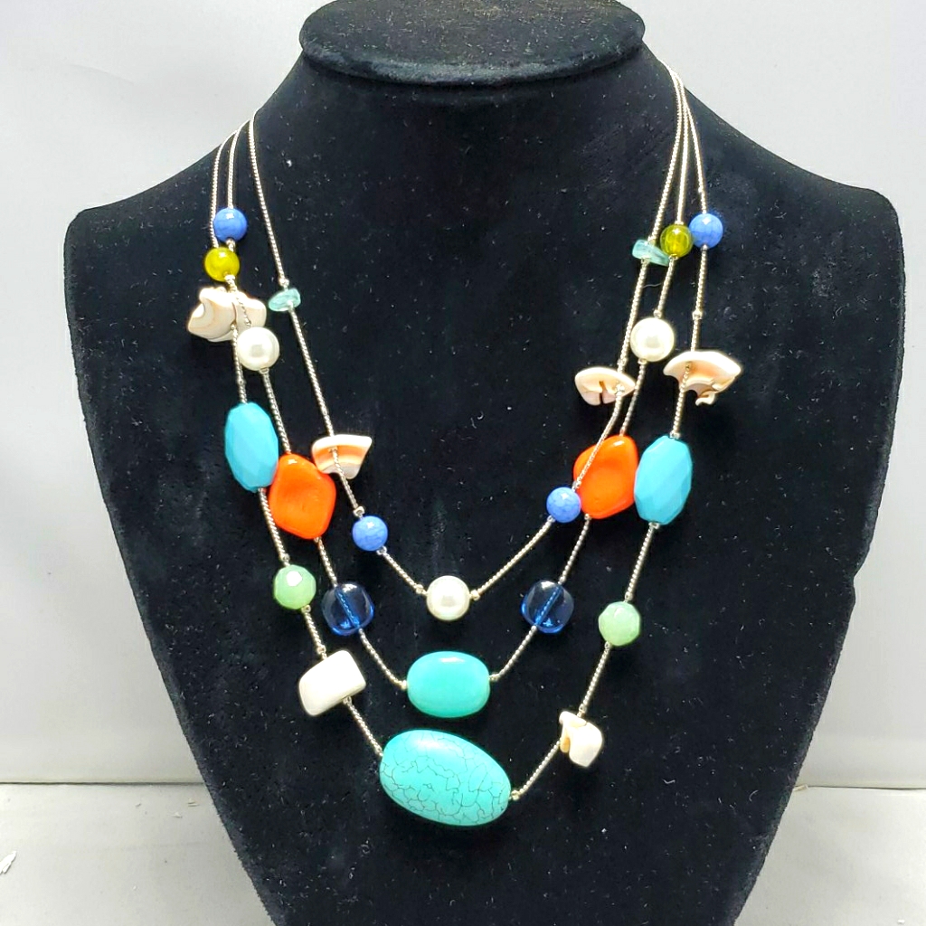 Bay Studio Genuine Shell Neck Turquoise Pearl Salmon